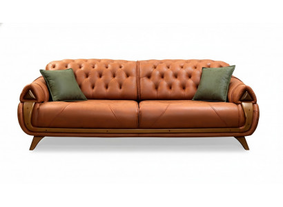Un canapé-lit trois places de luxe en tissu classique pour trois personnes.