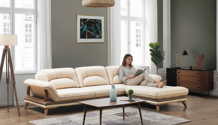 Salle de séjour Canapés en L en textile Canapé d'angle blanc Mobilier rembourré Ensemble d'angle