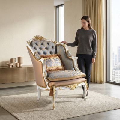 Fauteuil Bibliothèque Fauteuil de Lecture Fauteuil Crapaud Canapé Tapisserie Mobilier Italien Luxe