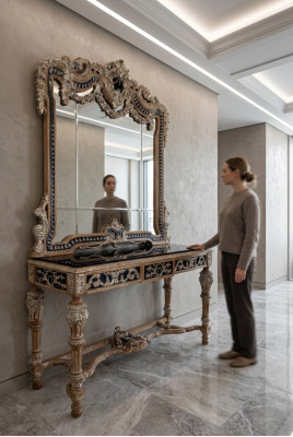 Classique miroir Coiffeuse Console Table meuble de chambre en bois brun neuf