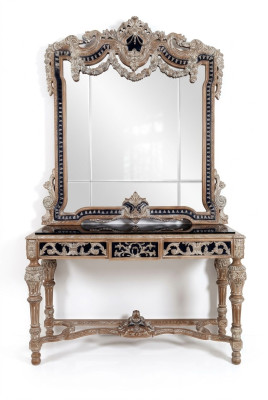 Classique miroir Coiffeuse Console Table meuble de chambre en bois brun neuf