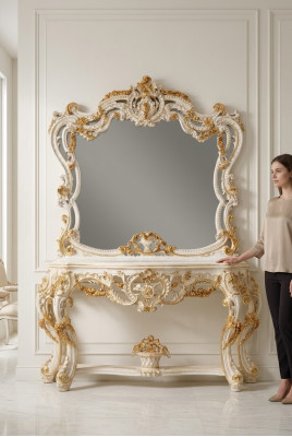 Classique miroir Coiffeuse Console Table Table en bois blanc Mobilier de chambre à coucher 2 pièces