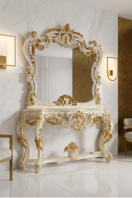 Classique miroir Coiffeuse Console Table Table en bois blanc Mobilier de chambre à coucher 2 pièces