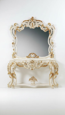 Classique miroir Coiffeuse Console Table Table en bois blanc Mobilier de chambre à coucher 2 pièces