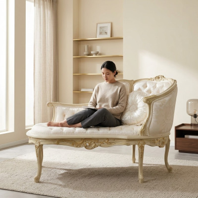 Canapé Chesterfield-style Lounge Canapé rembourré Longue chaise de club Blanc Baroque nouveau