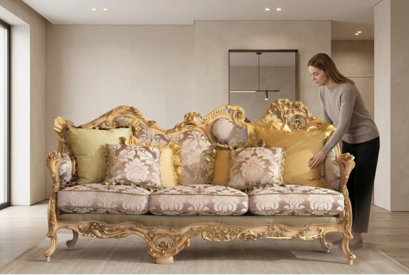 Canapé Chesterfield classique avec des détails sculptés à la main