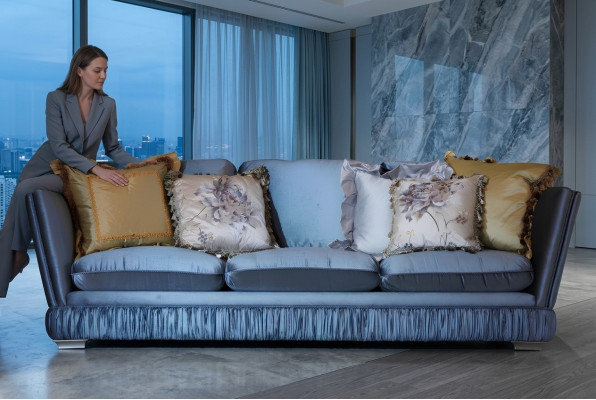 Canapé Triple Classique Couleur Bleue Salon Canapé Textile Classique