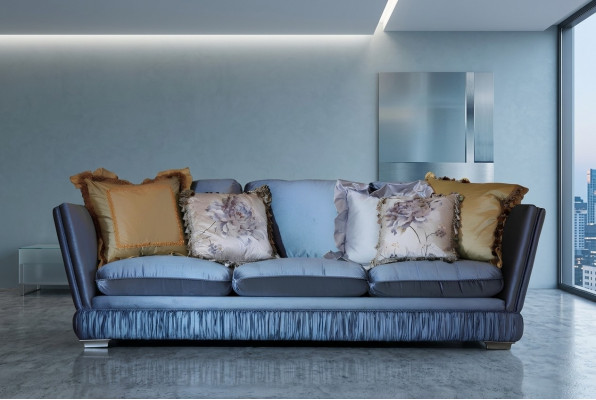 Canapé Triple Classique Couleur Bleue Salon Canapé Textile Classique