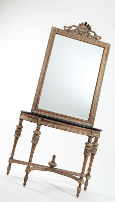 Style de meubles Table Console Baroque Miroir Bois Italien Tables Consoles 2pcs.