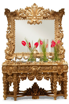 Consoles Buffet Table Commode Sculptée en bois massif Miroir Style antique Italie