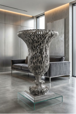 Vase à fleurs soviétique antique rare en argent pour salon rare de Russie