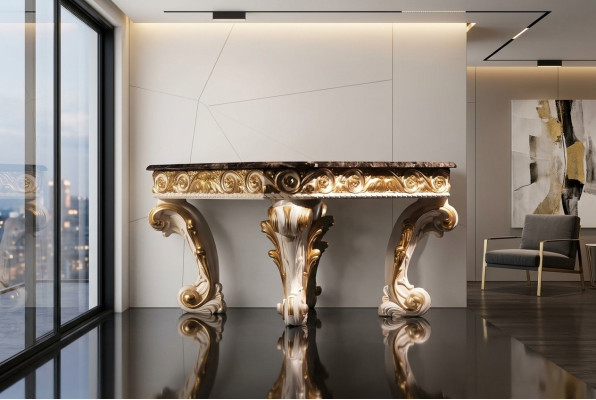 Table basse avec plateau en marbre Table ronde table d'appoint antique Style baroque rococo Italien.