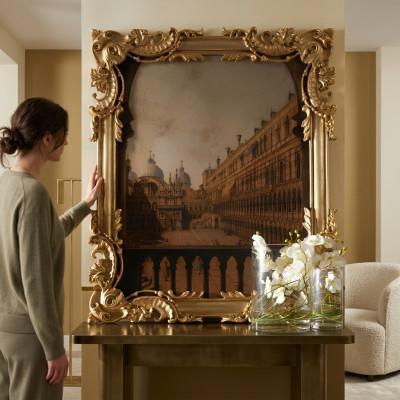 Miroir avec cadre sculpté doré baroque rococo Miroir mural italien neuf