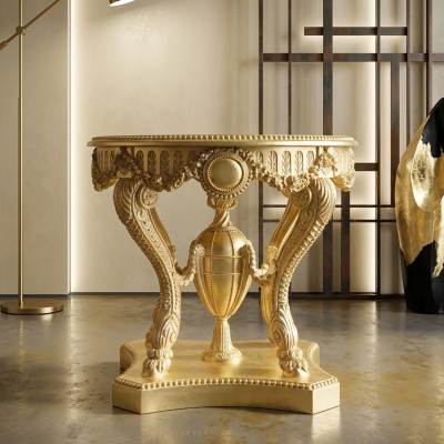 Table basse Table d'appoint Bois Salon Table Mobilier d'Italie Vintage Or