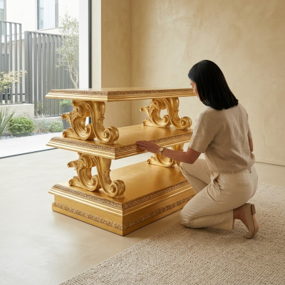 Table d'appoint en bois massif Baroque Rococo Table basse Tables d'appoint Meubles classiques