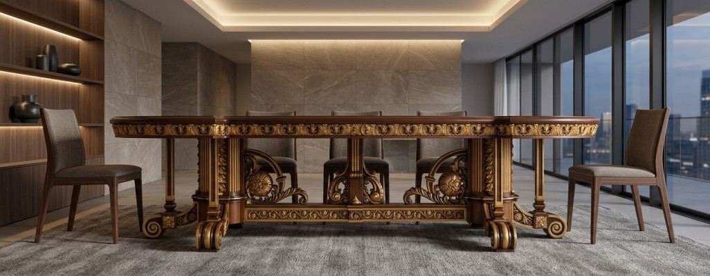 Tisch Esstisch Esszimmer Blatt Gold Wohnzimmer Holz Klassisch r Tisch Italien Möbel