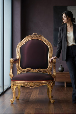 Chaise Trône Baroque Rococo Textile 1 Place Canapé Rembourrage Fauteuil Meubles Italiens