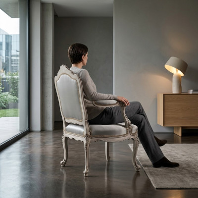 Salle à manger Chaises Fauteuil de luxe Chaise en bois Argent Trône Baroque Mobilier de salon