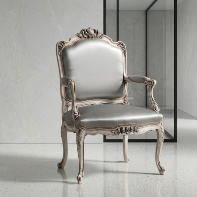 Salle à manger Chaises Fauteuil de luxe Chaise en bois Argent Trône Baroque Mobilier de salon
