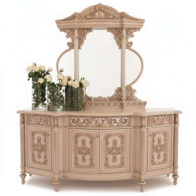 Commode Buffet Commodes Miroir Ensemble Bois Massif Meubles Italiens Style Antique