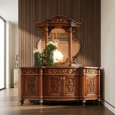 Commode Buffet Miroir Ensemble Meubles en Bois Massif Style Antique Italien Commodes