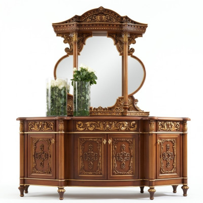 Commode Buffet Miroir Ensemble Meubles en Bois Massif Style Antique Italien Commodes