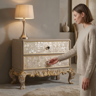 Tables de chevet, lits groupés, meubles en bois, des matériaux appropriés pour le salon, classique