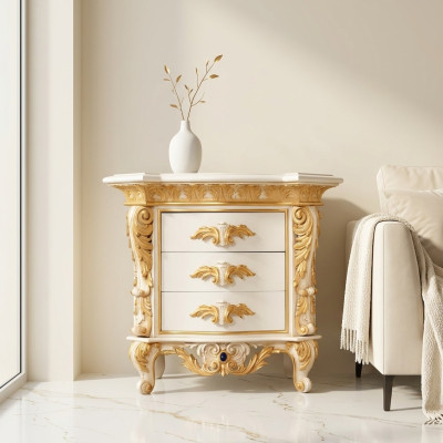 Table de chevet de luxe avec motif sculpté