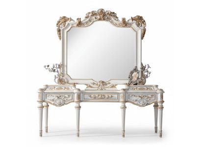 Table console blanche luxueuse et miroir avec cadre sculpté