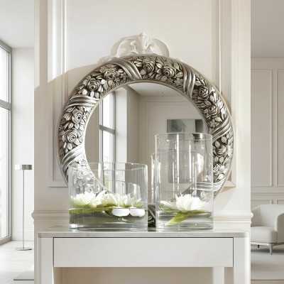 Miroir mural Miroir Miroir rond Miroir argente Baroque Rococo Mobilier Italie Bois