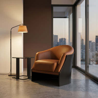 Fauteuil Salon Chaise Bois Salle à manger Fauteuils Siège unique Cuir Italie neuf
