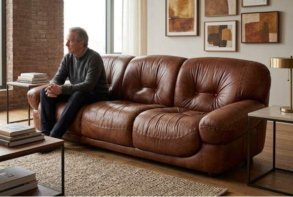Canapé trois places Chesterfield Classic en tissu pour salon, paysage vivant.