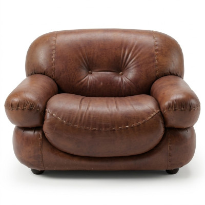 Fauteuil en cuir vintage Salon Revêtement en cuir véritable Meuble italien neuf