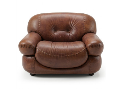 Fauteuil en cuir vintage Salon Revêtement en cuir véritable Meuble italien neuf