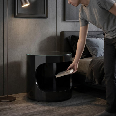 Table basse Table d'appoint Table ronde Noir Brillant Meubles italiens neufs
