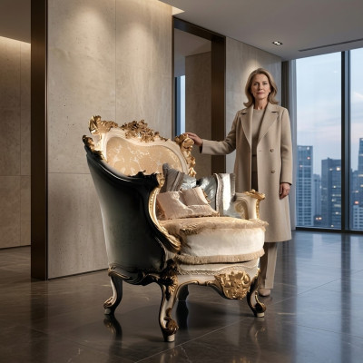 Luxueux fauteuil sculpté de style classique pour le salon