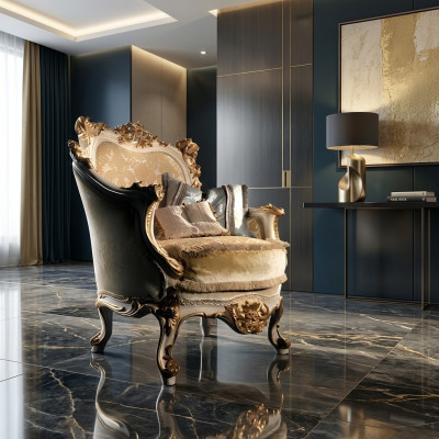 Luxueux fauteuil sculpté de style classique pour le salon