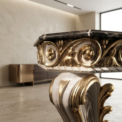 Table basse de designer avec un plateau en marbre de style classique.