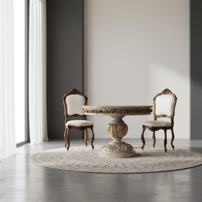 Table à manger Tables Rond Mobilier Table à manger de luxe Table ronde en bois massif Italie Baroque