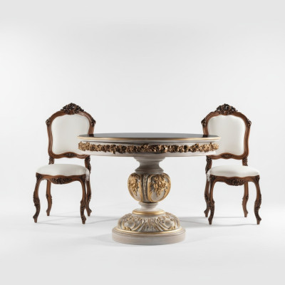 Table à manger Tables Rond Mobilier Table à manger de luxe Table ronde en bois massif Italie Baroque