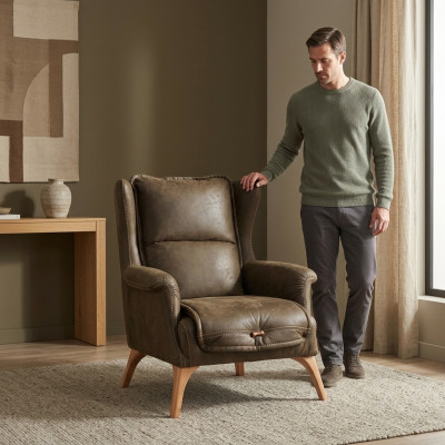 Fauteuil à ailes douces canapé fauteuil une place mobilier en faux daim noir