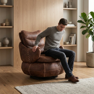 Fauteuil Siège Design Classique Salon Revêtement Siège Simple en Cuir Style Mobilier de Luxe
