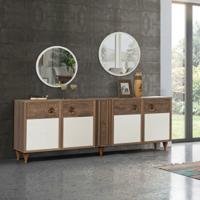 Commode Tiroirs Bois Buffet Miroir Massif Salon Commodes
