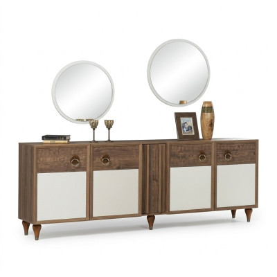 Commode Tiroirs Bois Buffet Miroir Massif Salon Commodes