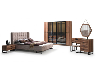 Ensemble de chambre à coucher 5 pièces. Lit de luxe 2x Table de chevet Commode Armoire Bois neuf