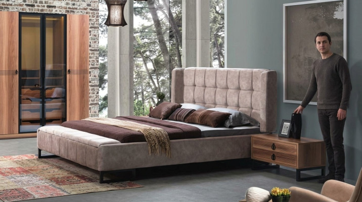 Lit Lit double Lits Mobilier Ameublement Chambre à coucher Design Tissu