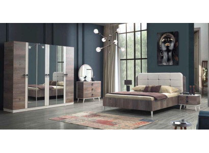 Chambre complète Lit Tabouret Coiffeuse Armoire Table de chevet 5 pièces.