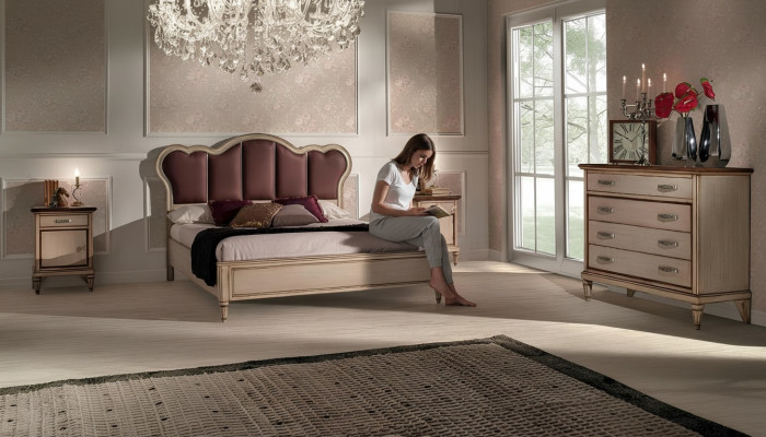 Lit Table de chevet Commode Ensemble de chambre à coucher Design Classique Lits de luxe nouveaux