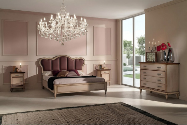 Lit Table de chevet Commode Ensemble de chambre à coucher Design Classique Lits de luxe nouveaux