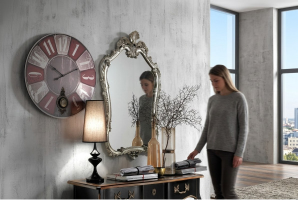 Miroir classique Miroir mural Design en bois Argent Salle de séjour Italie Meuble